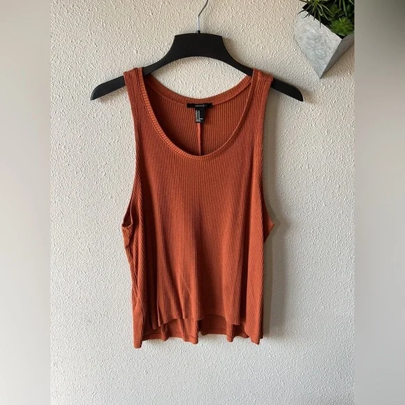 Forever 21 Rust Orange Ribbed Tank Top Size Medium Flowy Spring Autumn Country - Picture 6 of 8